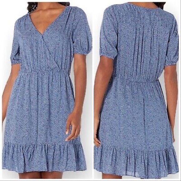Lucky Brand Mila wrap surplice puff sleeve ruffle mini dress - Picture 2 of 9